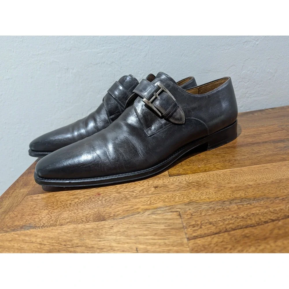 Men Magnanni Marco Monk Strap Loafer Shoe Buckle 10.5M Catalux Grey Leather (R5)